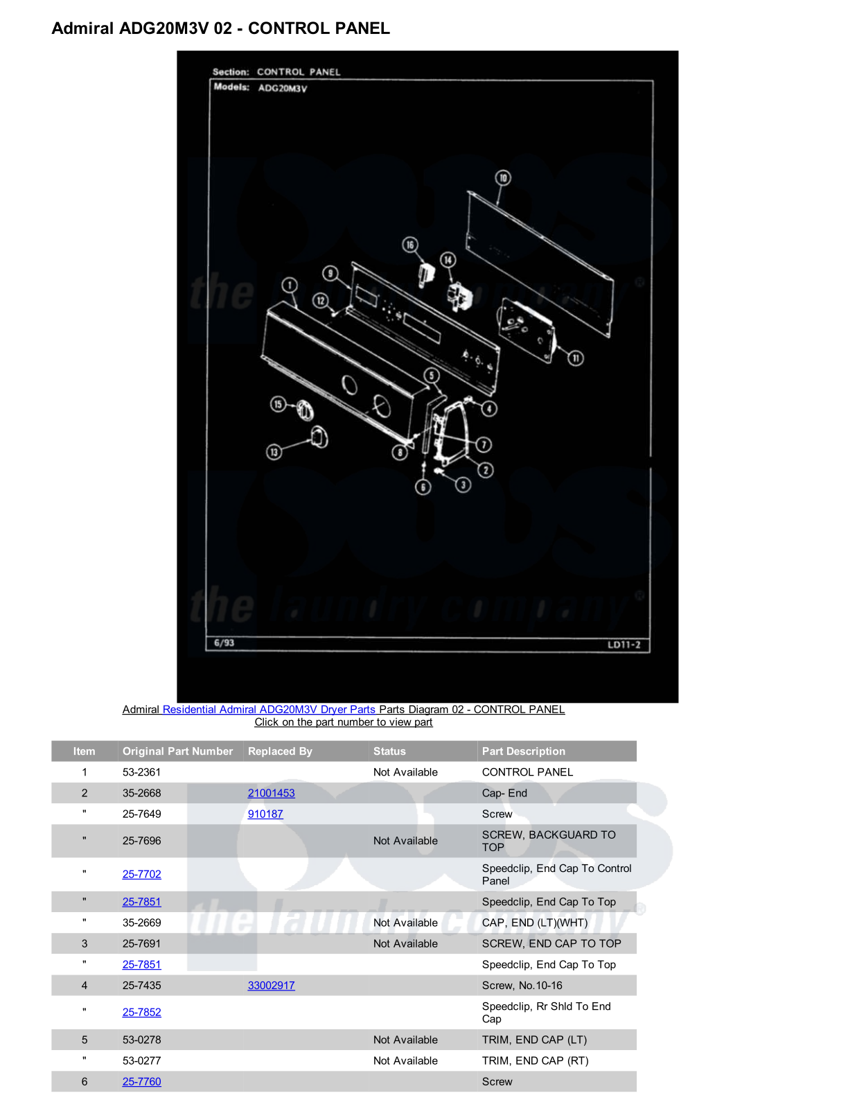 Admiral ADG20M3V Parts Diagram