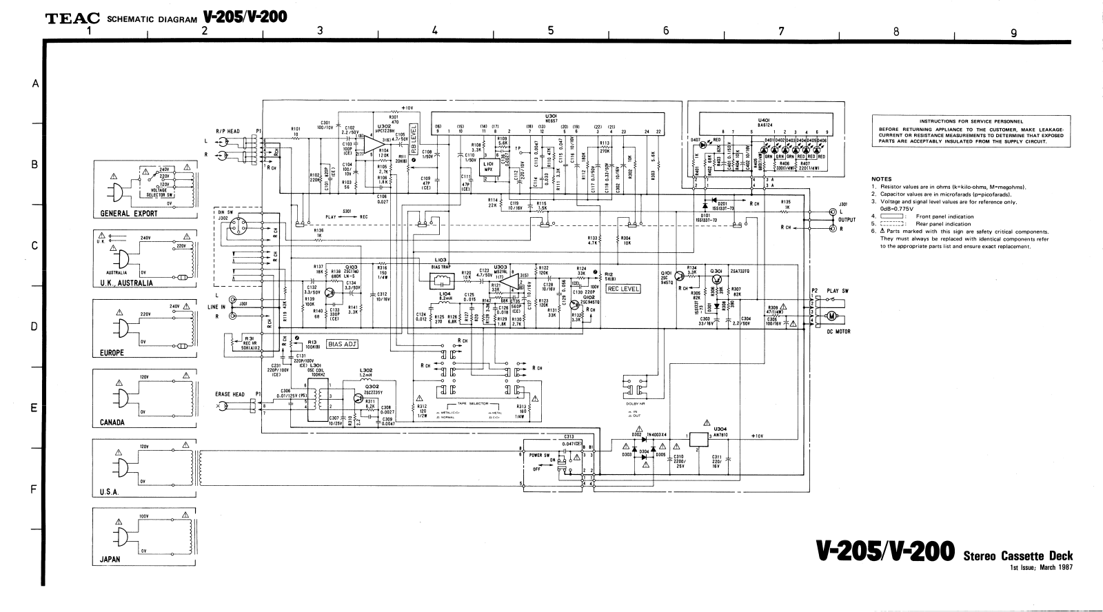 TEAC V205, V200 Schematics