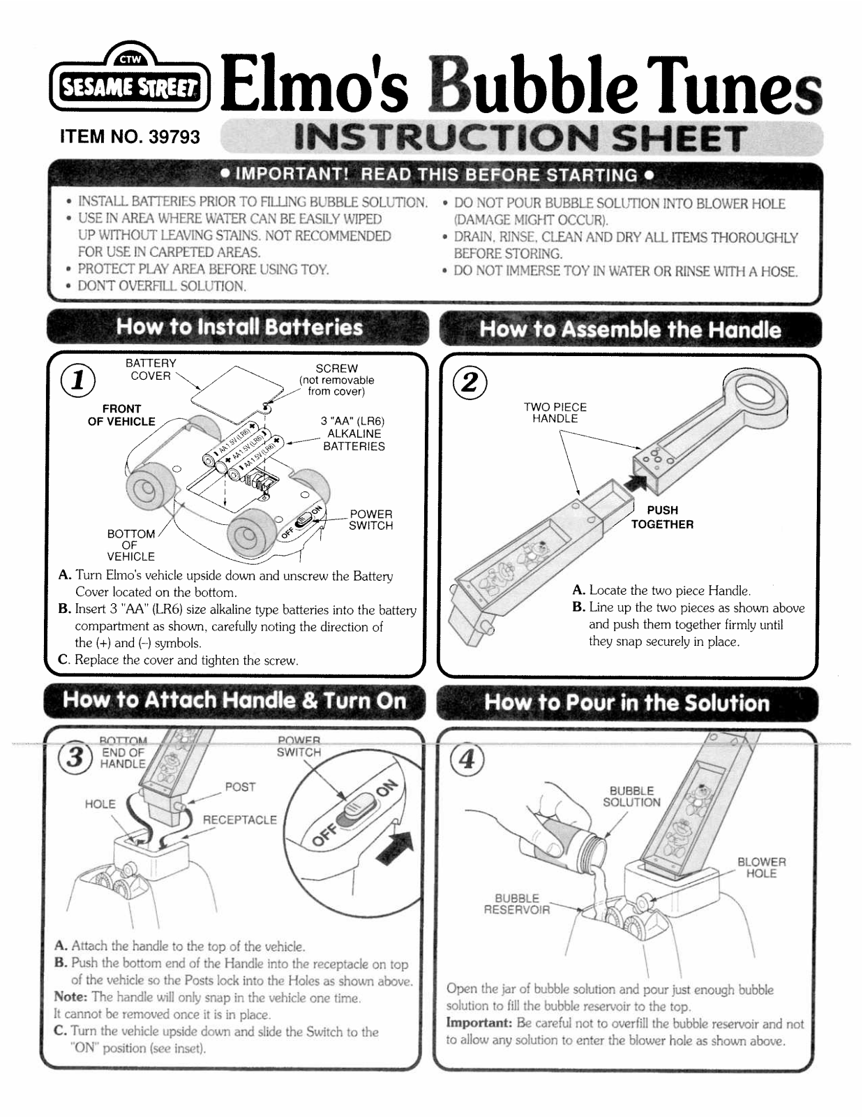 Fisher-Price 39793 Instruction Sheet