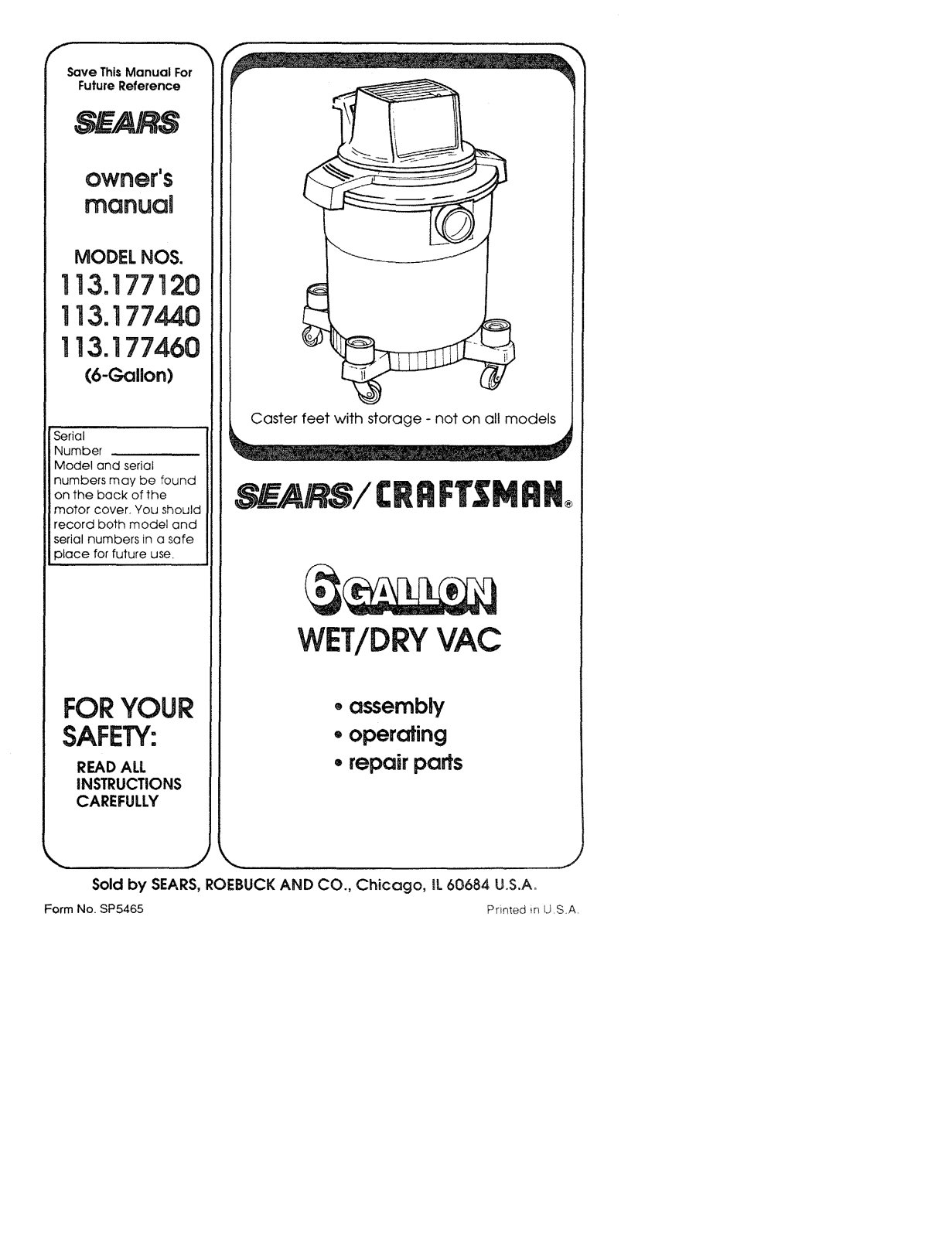 Craftsman 113177120, 113177460, 113177440 Owner’s Manual