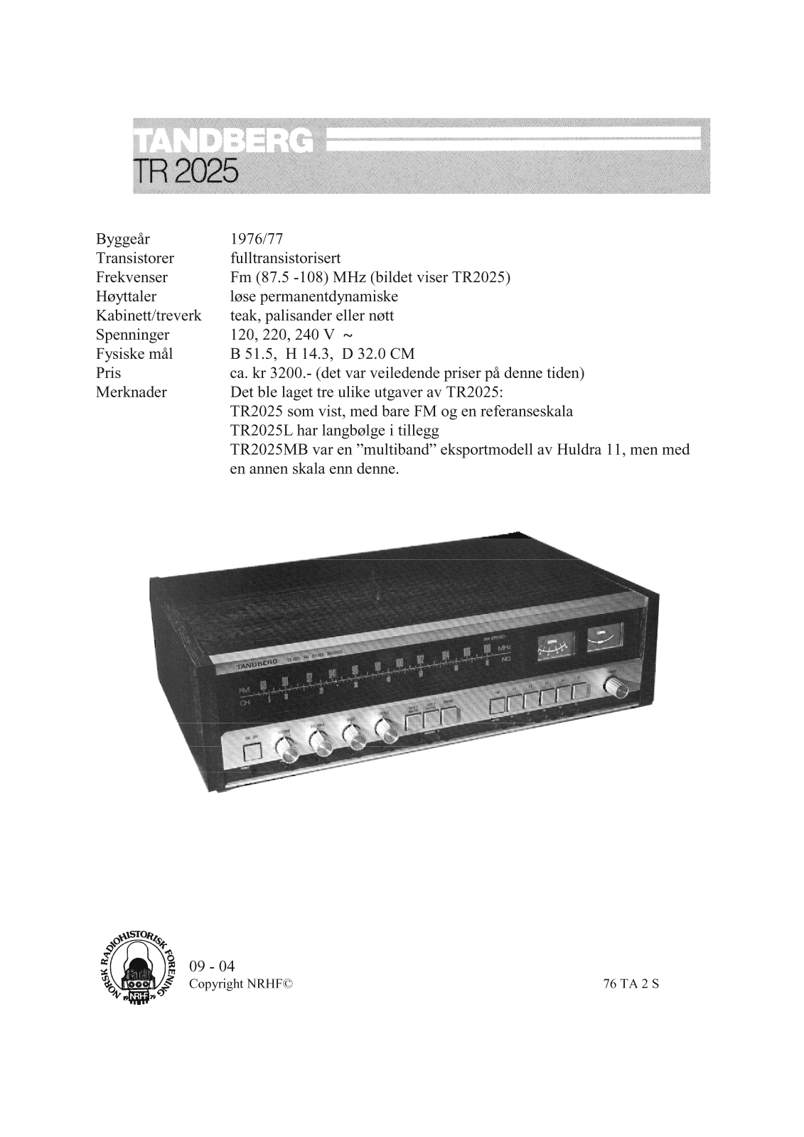 TANDBERG TR-2025 Schematic