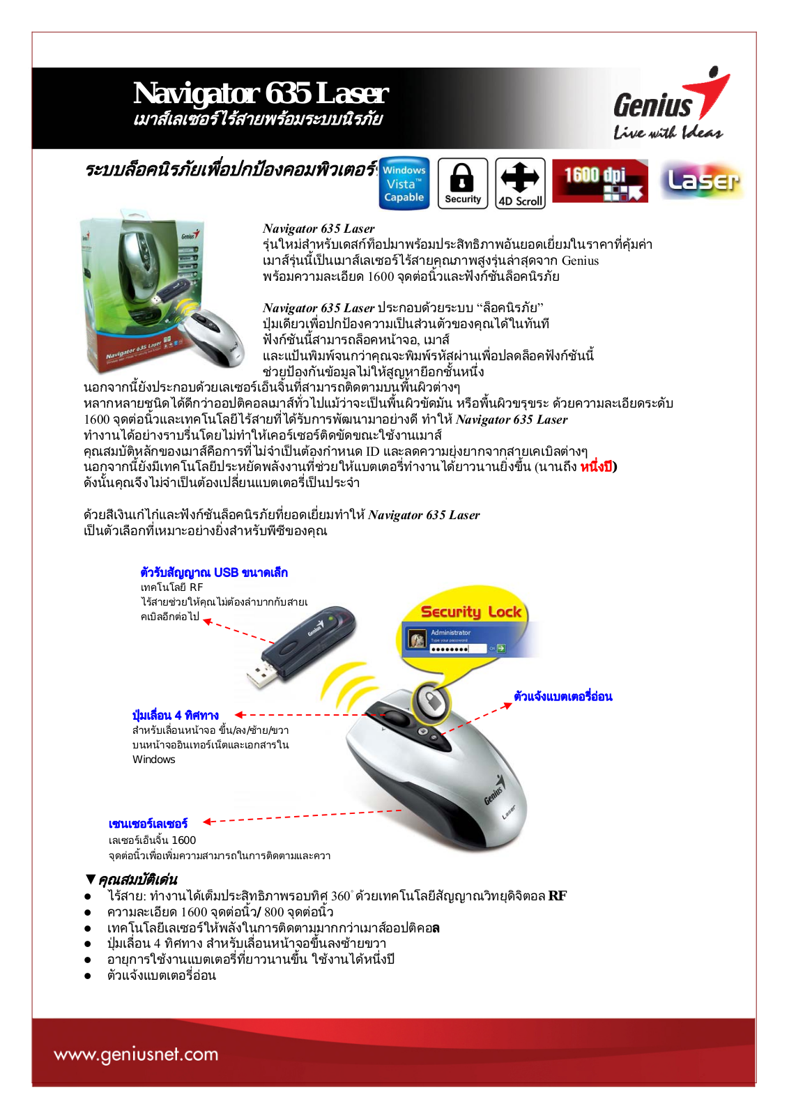 Genius NAVIGATOR 635 LASER DATASHEET