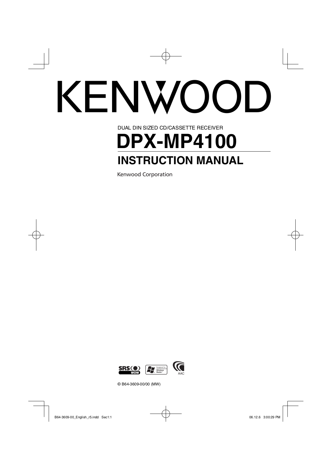 Kenwood DPX-MP4100 User Manual