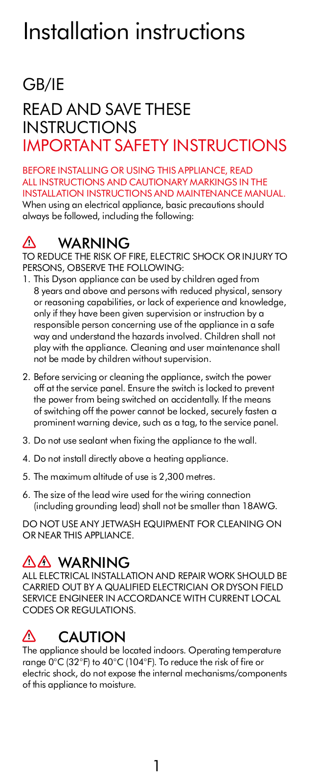 Dyson Airblade 9kJ User guide