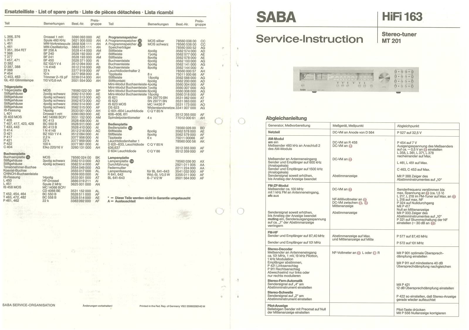 Saba MT-201 Service manual