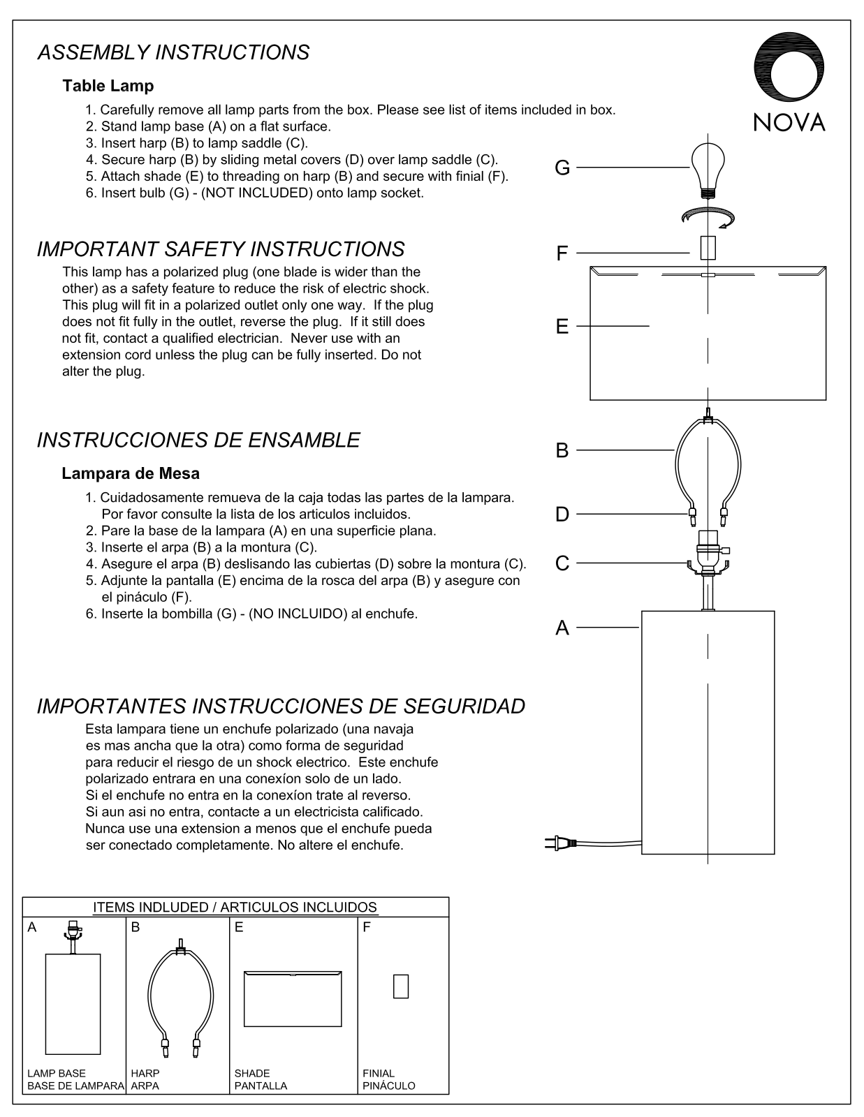 Nova 10392, 10394 Instruction Manual