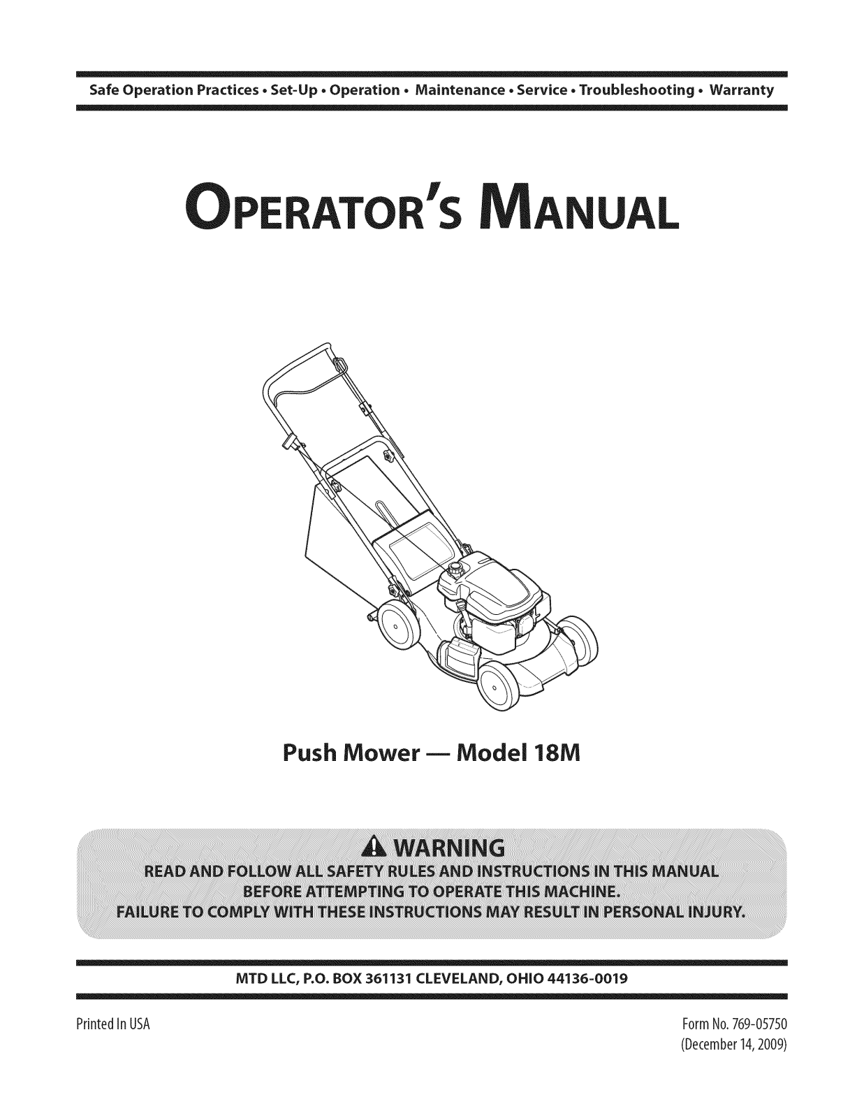 MTD 18M, 11A-18M9002, 01877179-0 Owner’s Manual