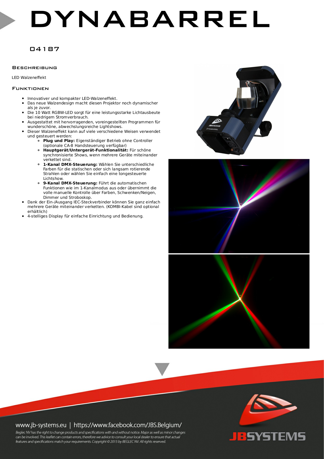 JB Systems DYNABARREL Technical data