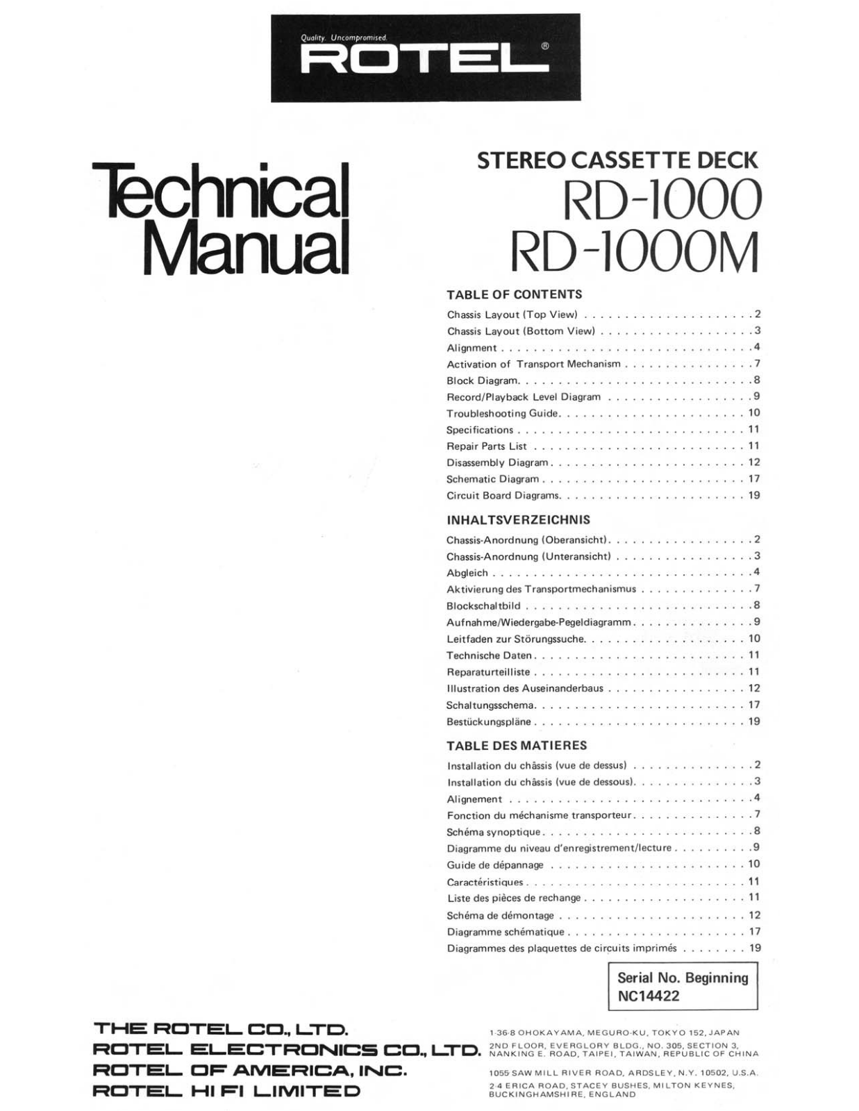 Rotel RD-1000, RD-1000-M Service manual