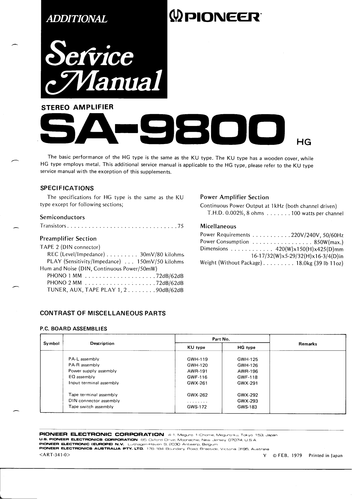 Pioneer SA-9800-HG Schematic