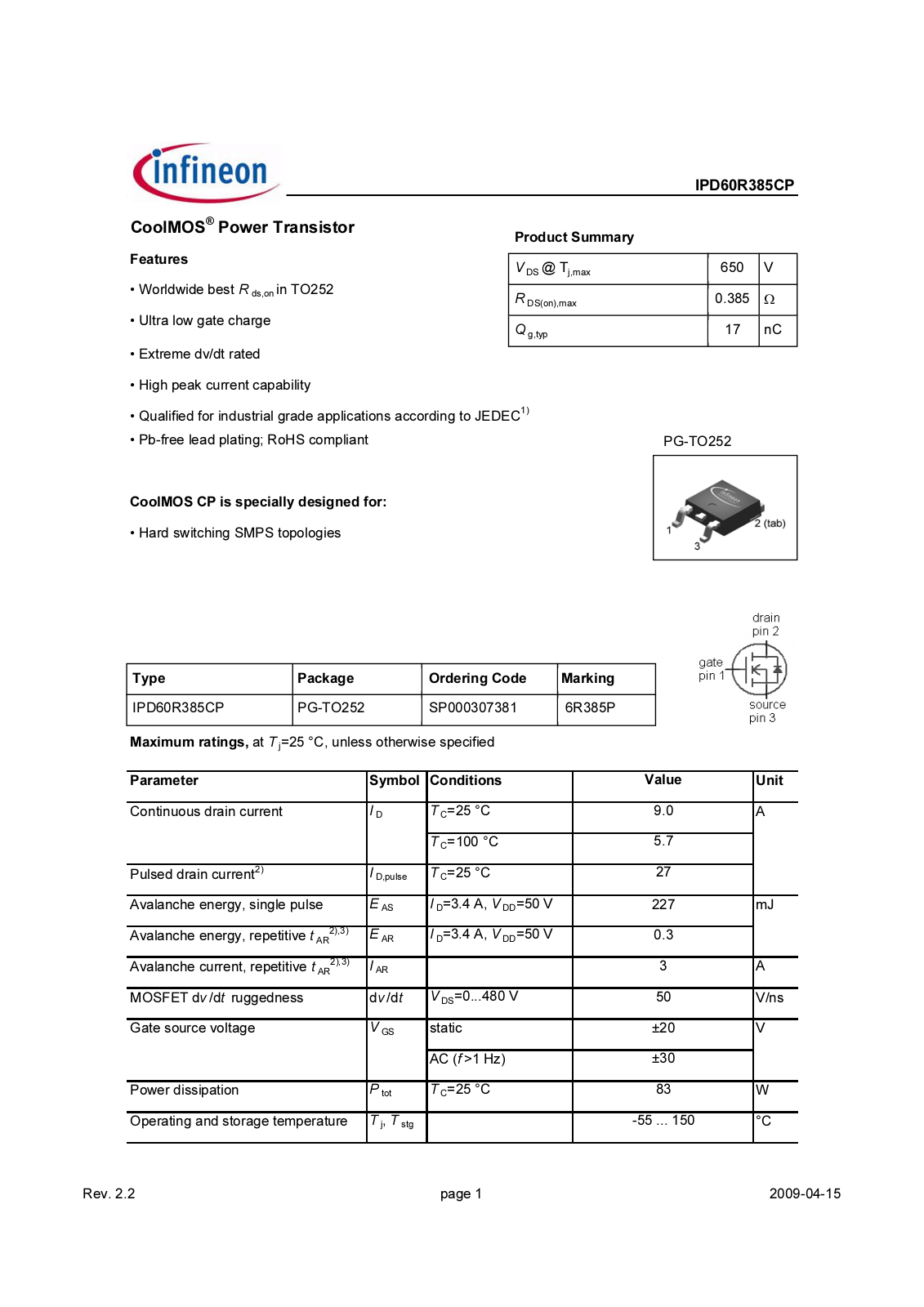 Datasheet ipd60r385cp_rev2_2[1] Datasheet - ManualMachine.com
