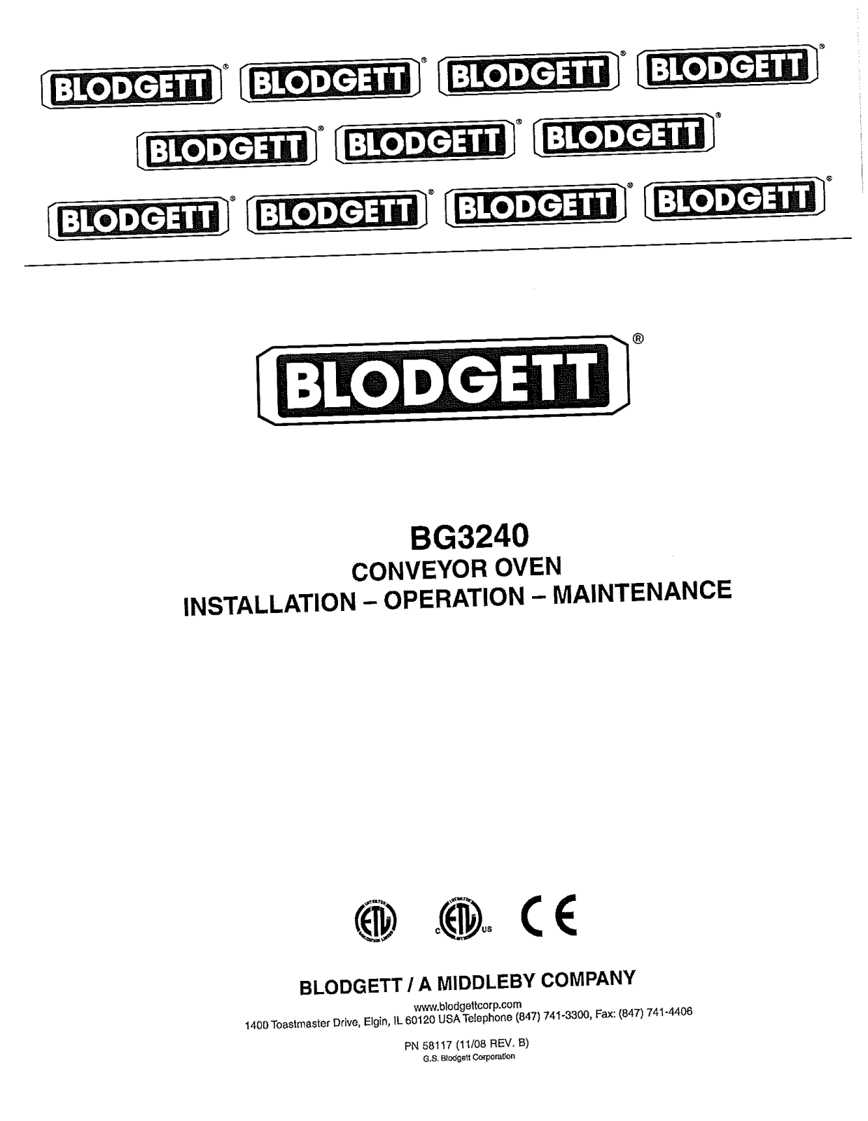 Blodgett BG3240 Installation Manual