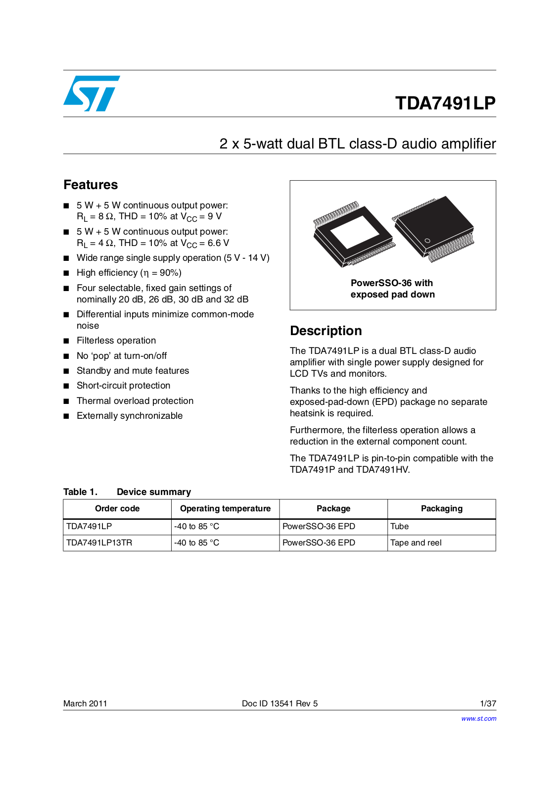 ST TDA7491LP User Manual