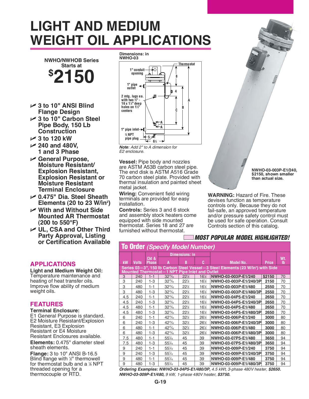 Omega Products NWHO-03-003P-E1-240 User Manual