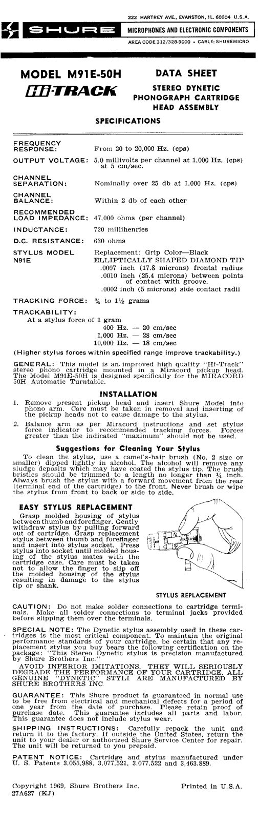Shure M91E-50H User Guide - ManualMachine.com