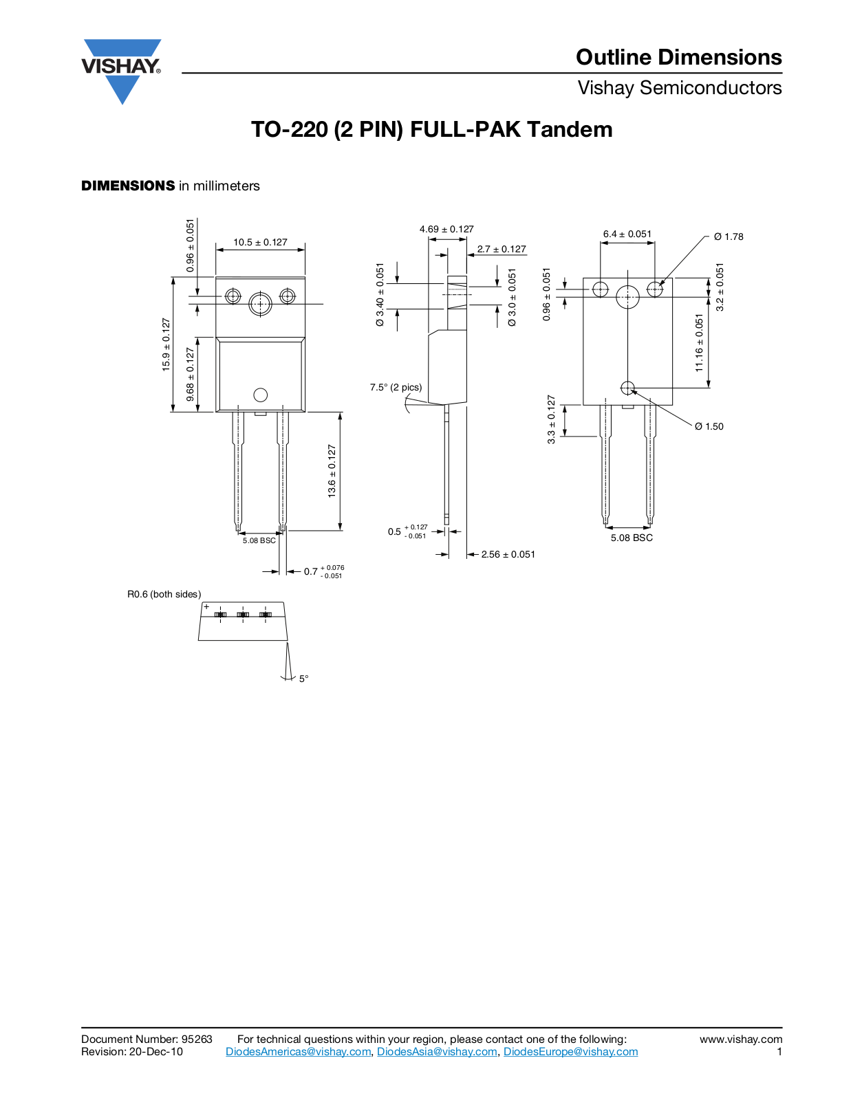 Vishay TO-220 (2 PIN) FULL-PAK Tandem Dimensional Sheet