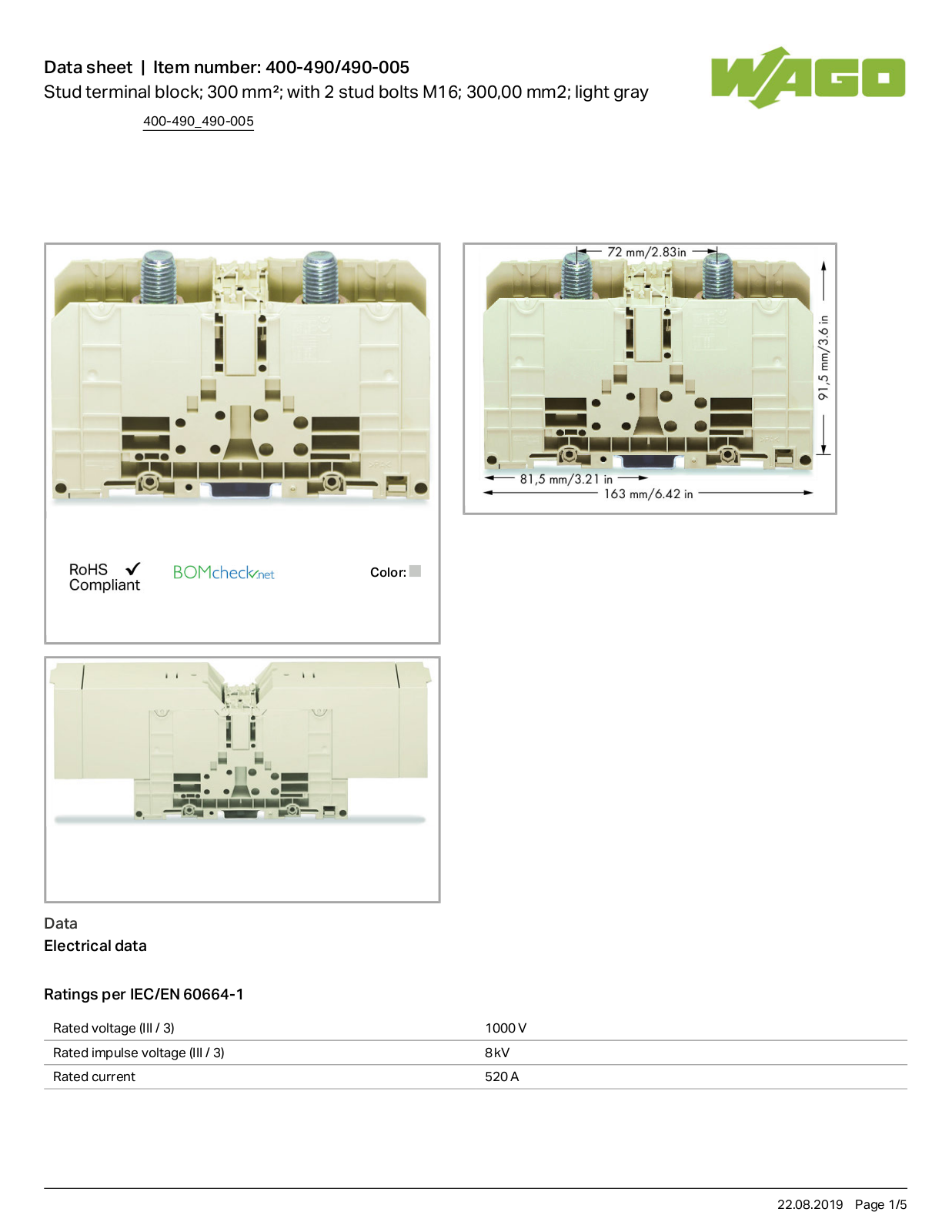 Wago 400-490/490-005 Data Sheet