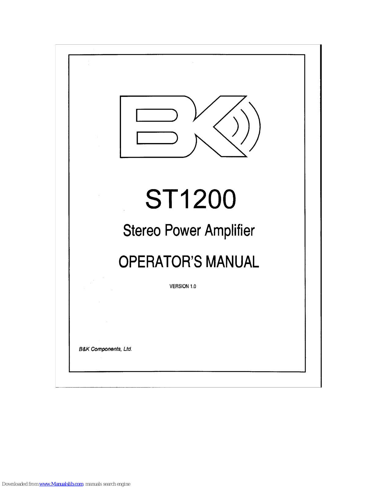 B&K COMPONENTS ST1200 Operator's Manual - ManualMachine.com