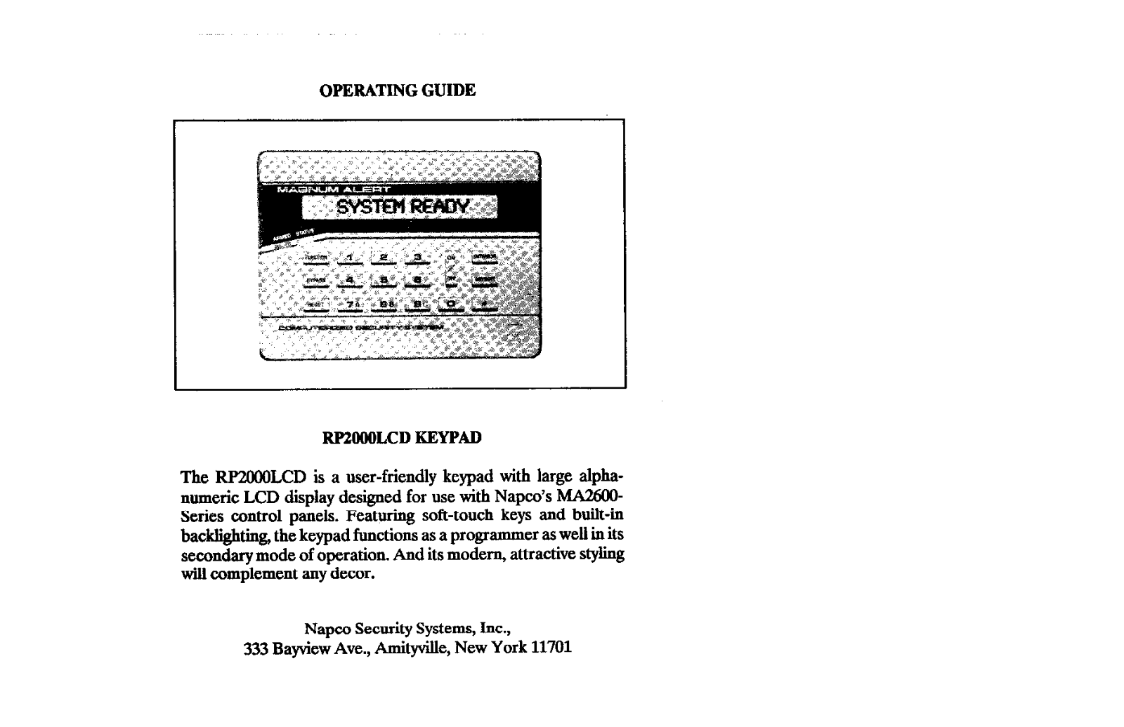 Napco RP-2000LCD operating Manual