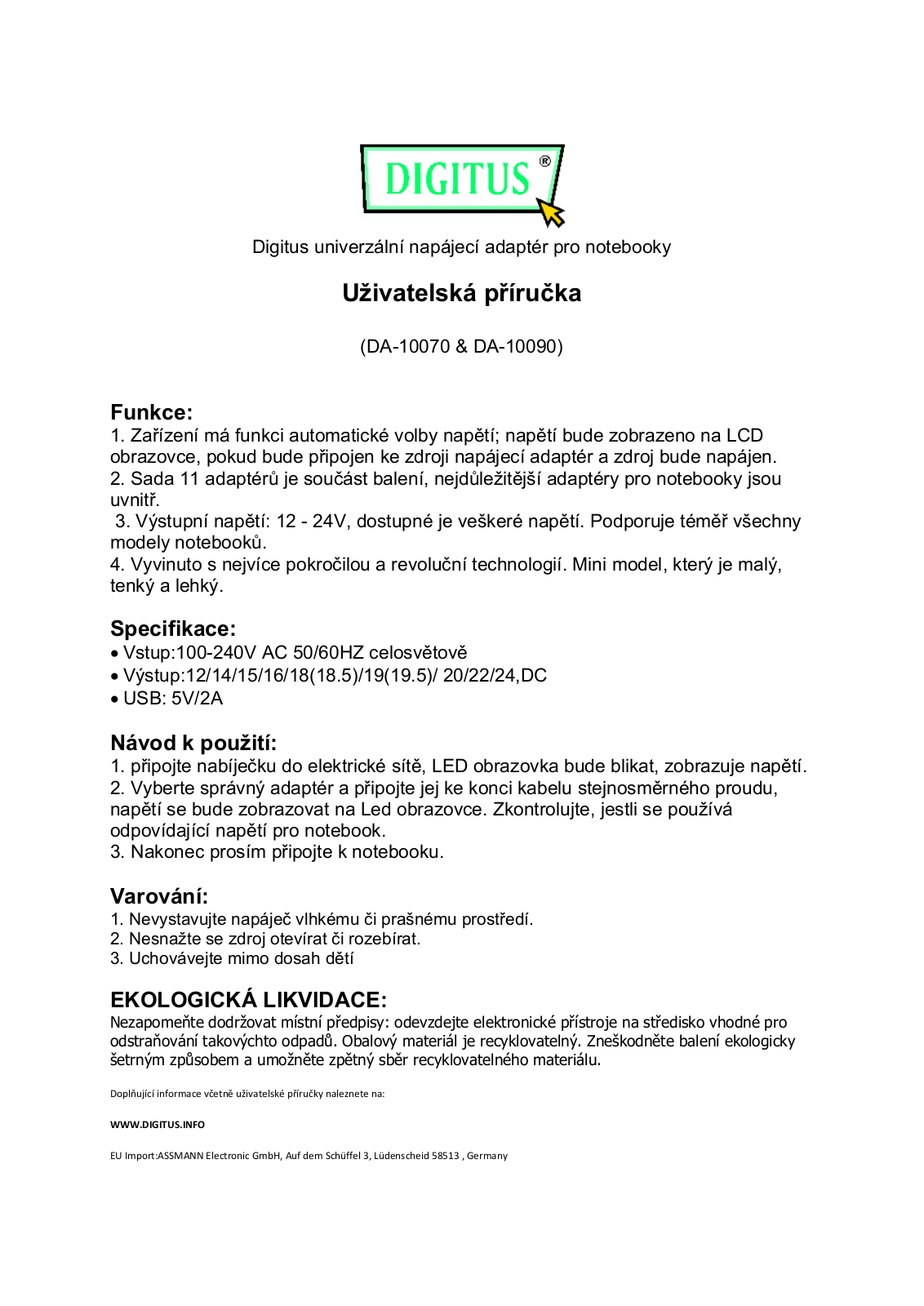 Digitus DA-10070 70W User Manual