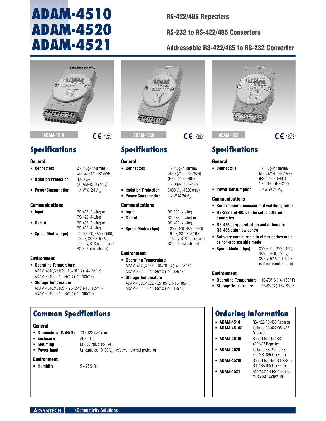 Advantech ADAM-4510, ADAM-4520, ADAM-4521 Data Sheet