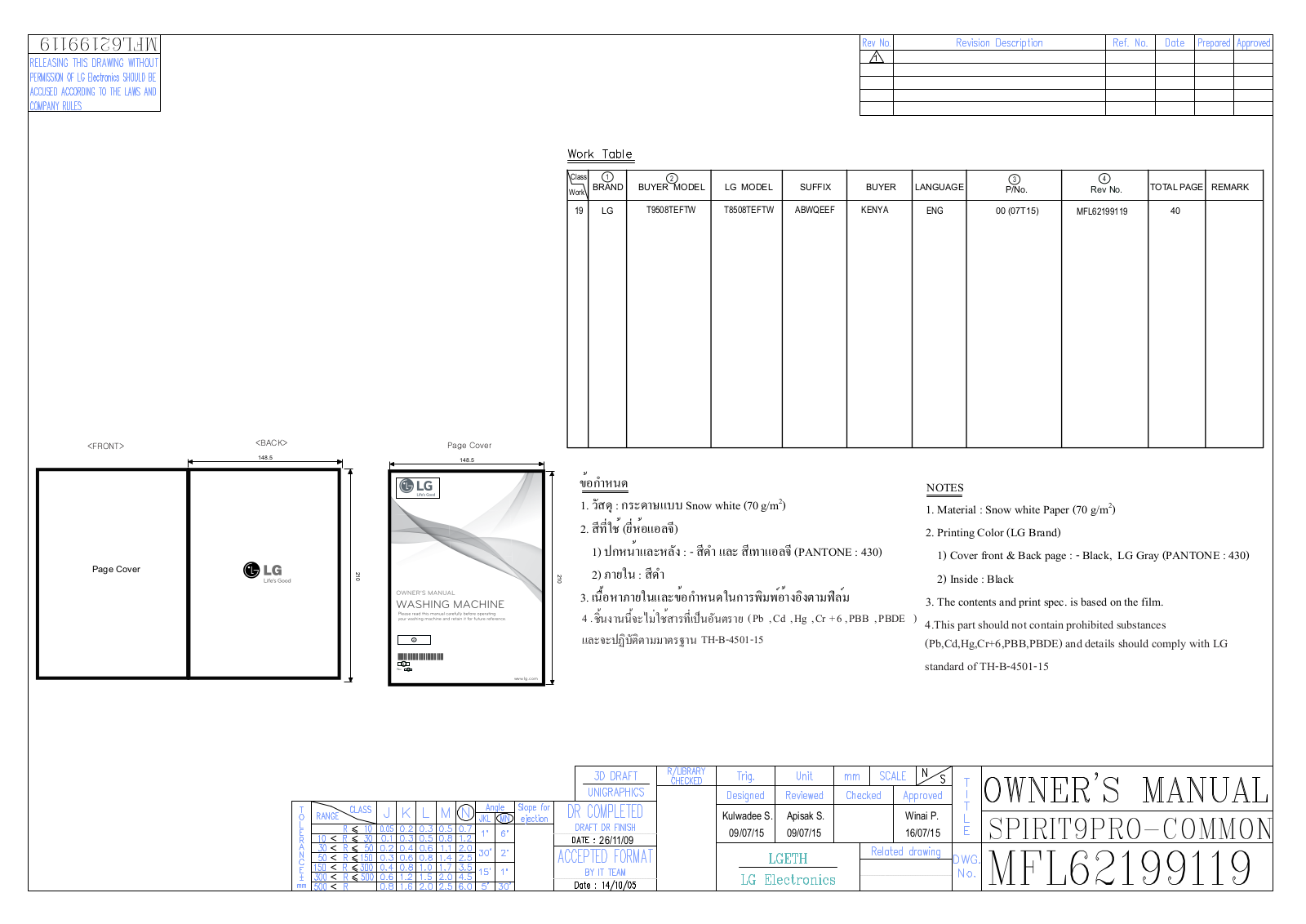 LG WTL-12KG Owner’s Manual