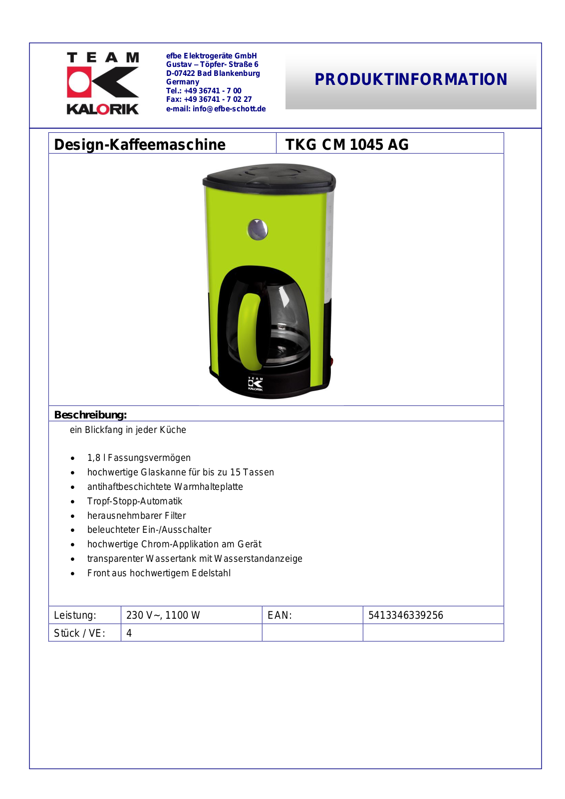 efbe-Schott TKG CM 1045 AG Service Manual