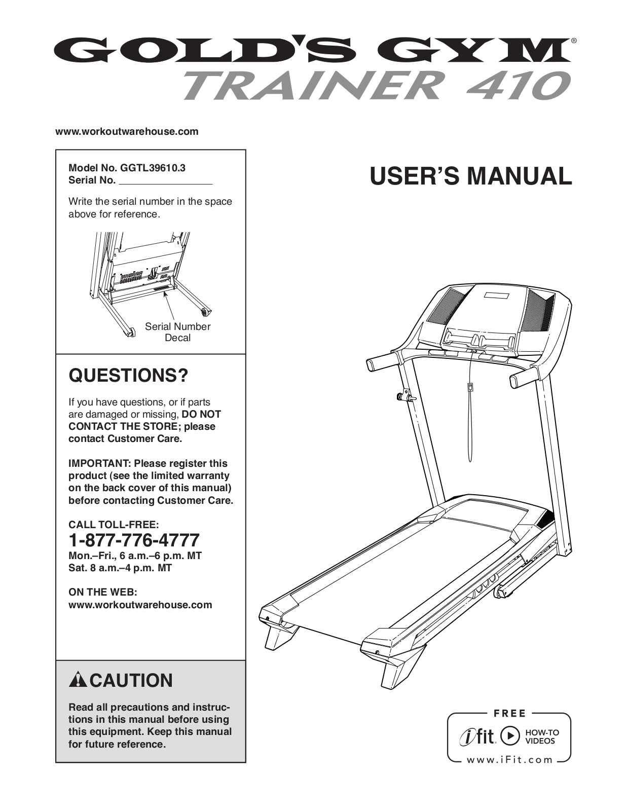 Gold's Gym GGTL396103 Owner's Manual