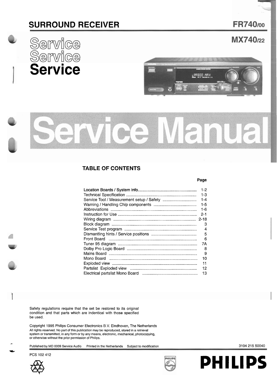 Philips FR-740, MX-740 Service Manual