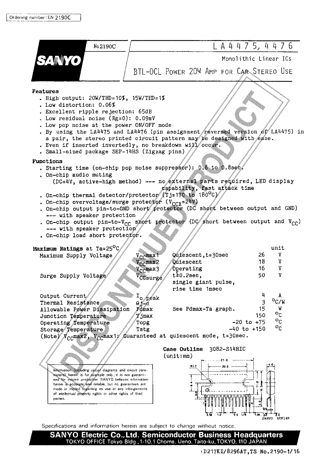 SANYO LA4476, LA4475 Datasheet