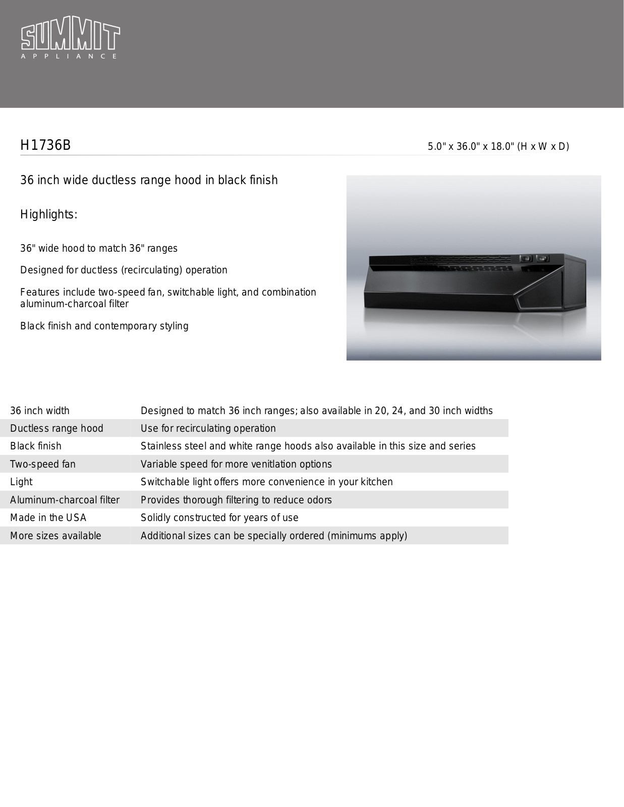 Summit H1736B User Manual - ManualMachine.com