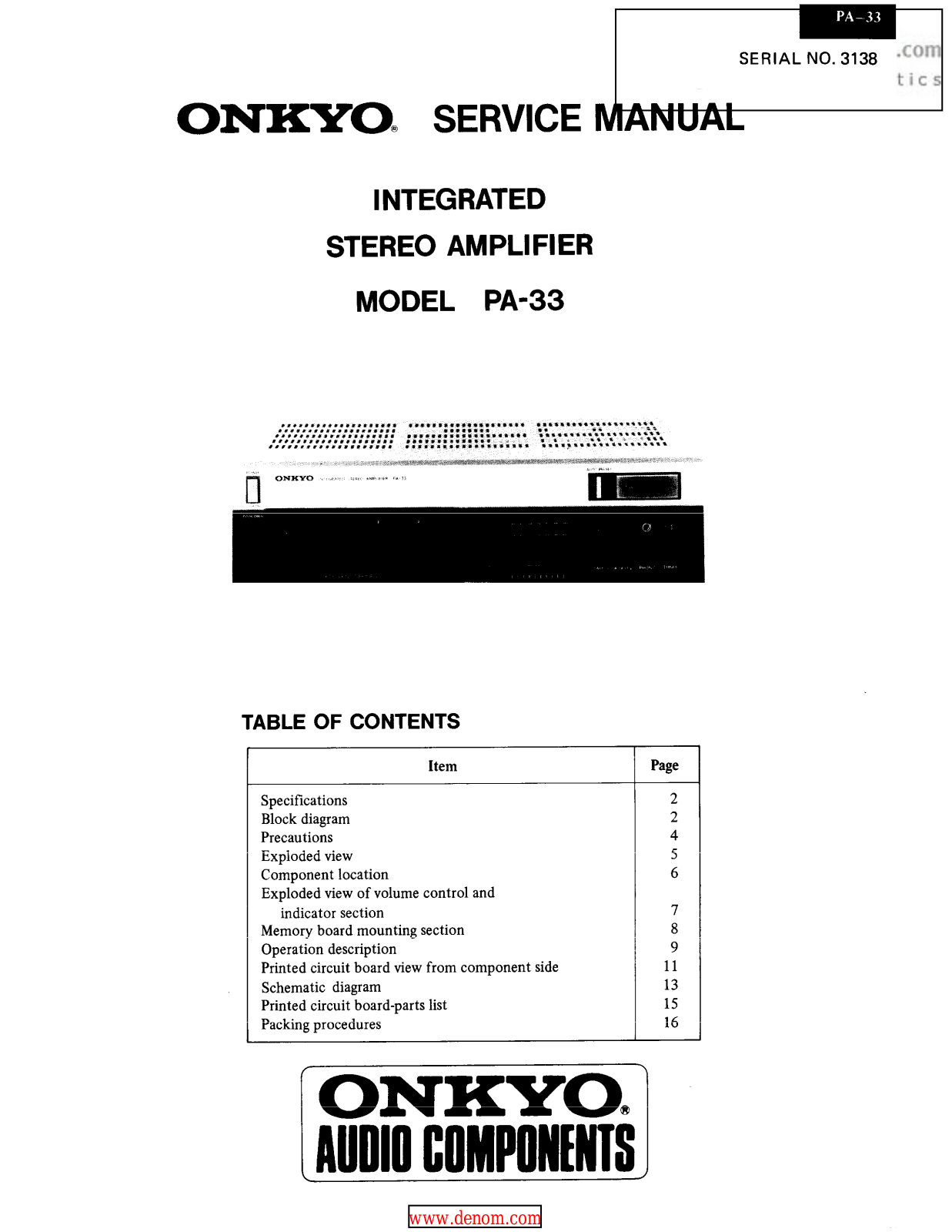 Onkyo PA-33 Service manual