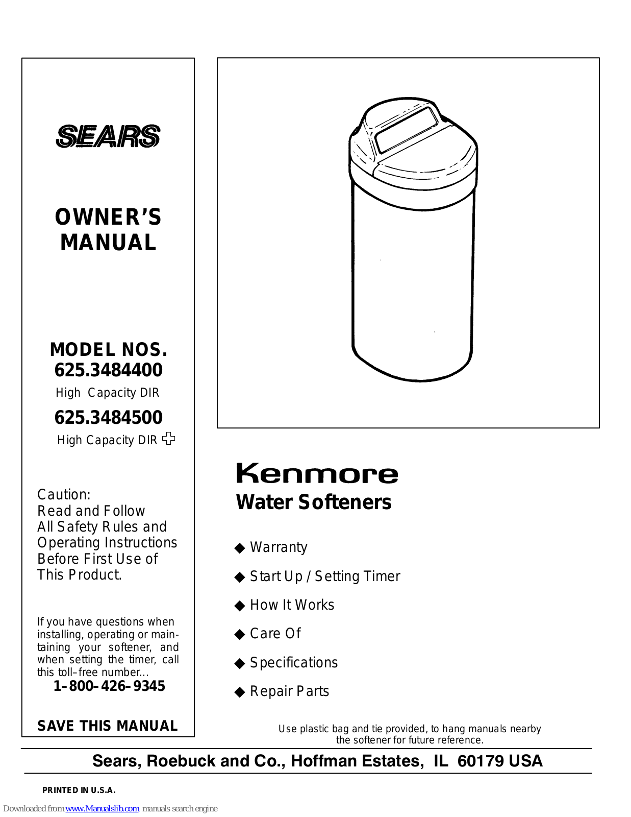 Kenmore 625.3484500, KENMORE 625.34844, KENMORE 625.34845 Owner's Manual