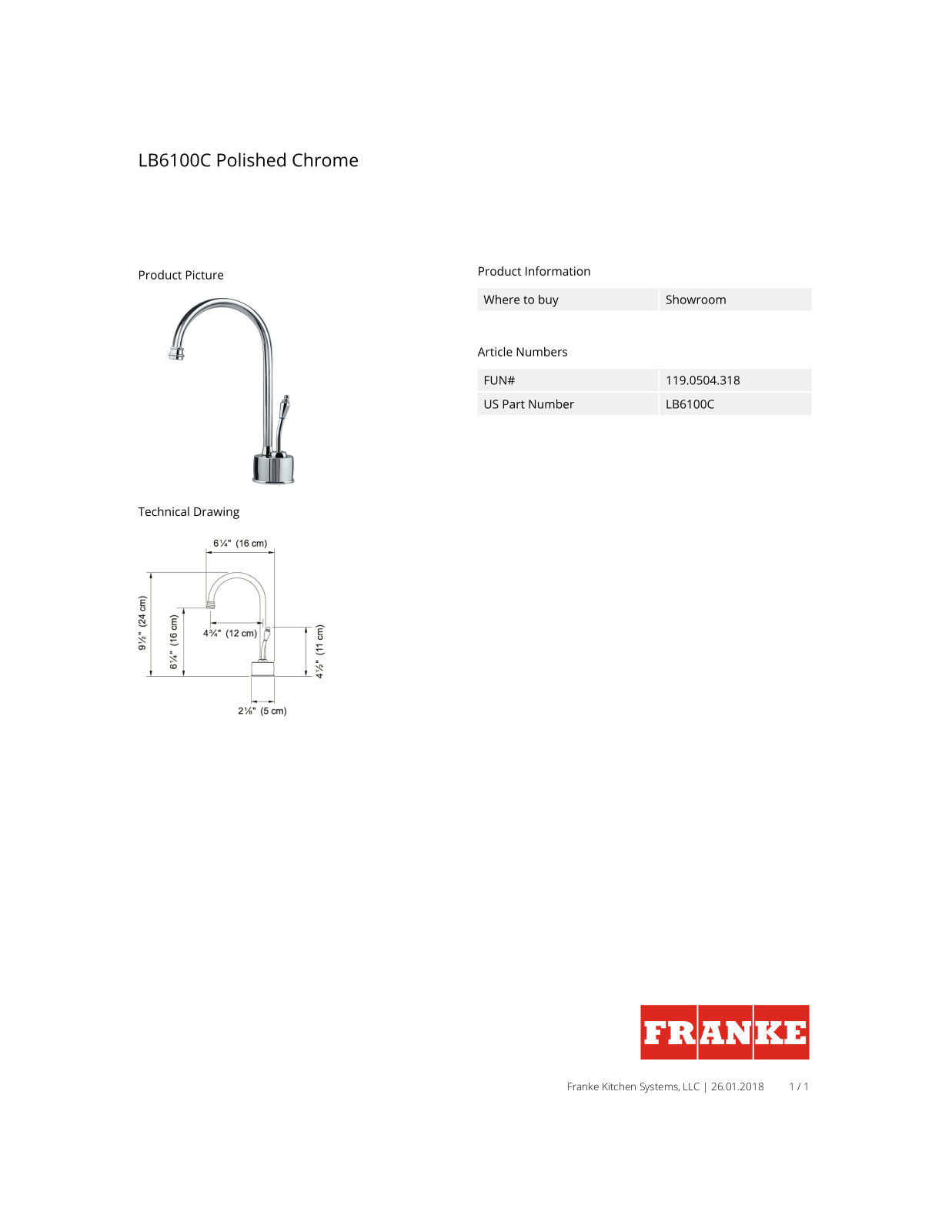 Franke LB6100C Specs