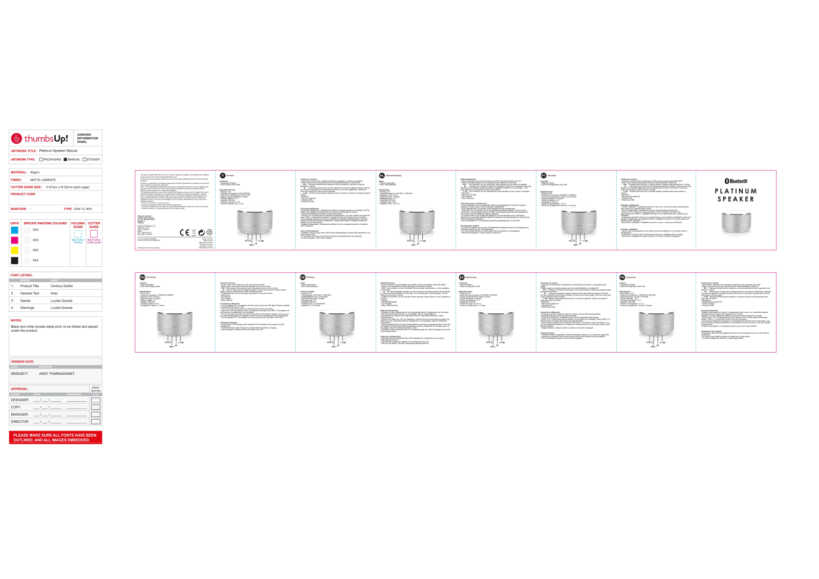 THUMBS UP BTSPKA8PRM User Manual