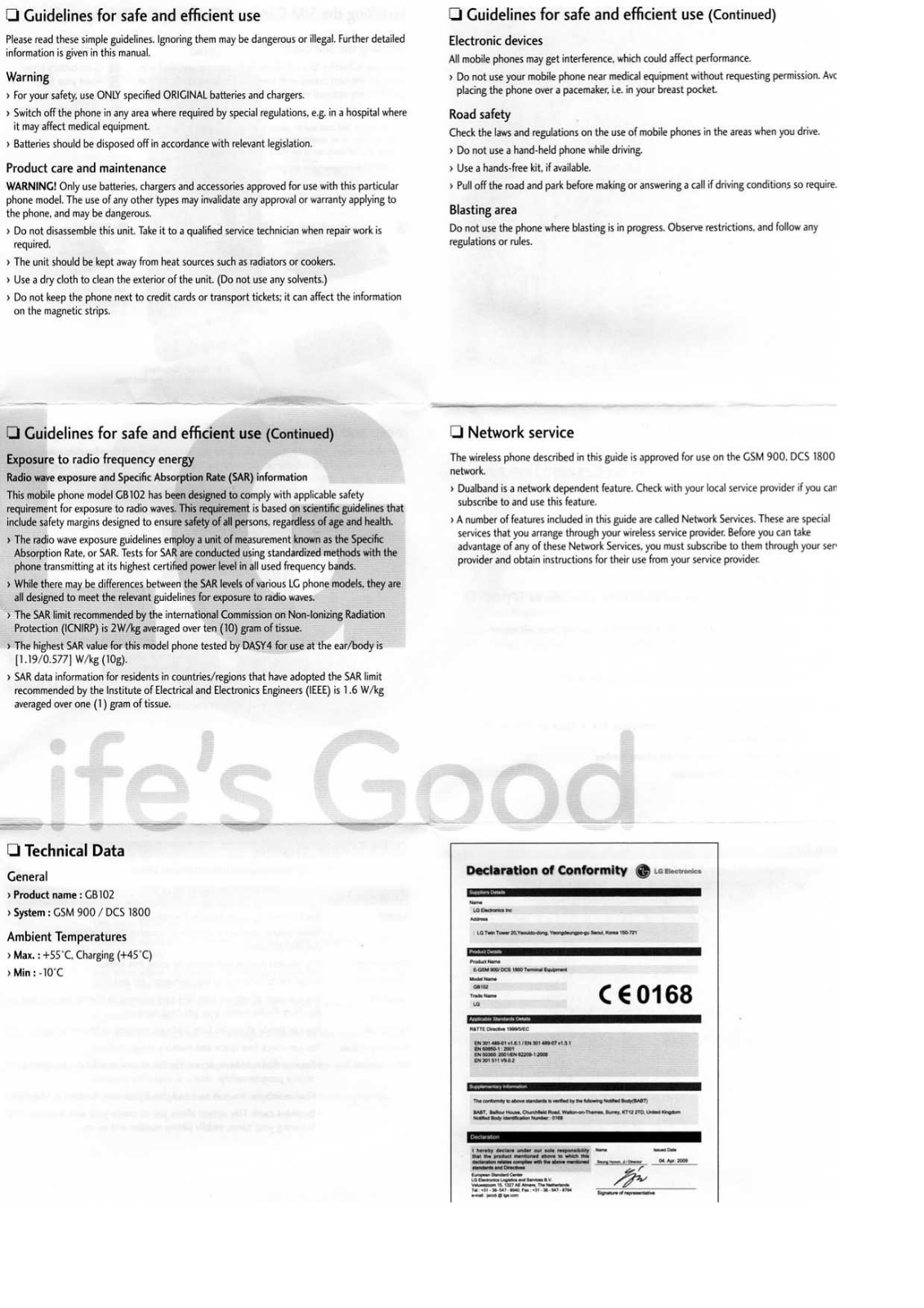 LG GB102 User Manual