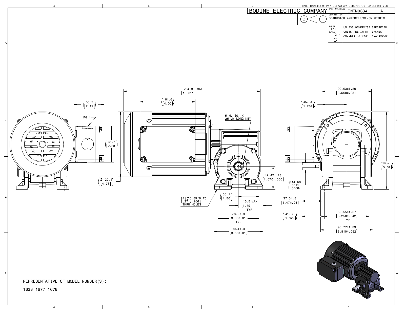 Bodine 1633, 1677, 1678 Reference Drawing