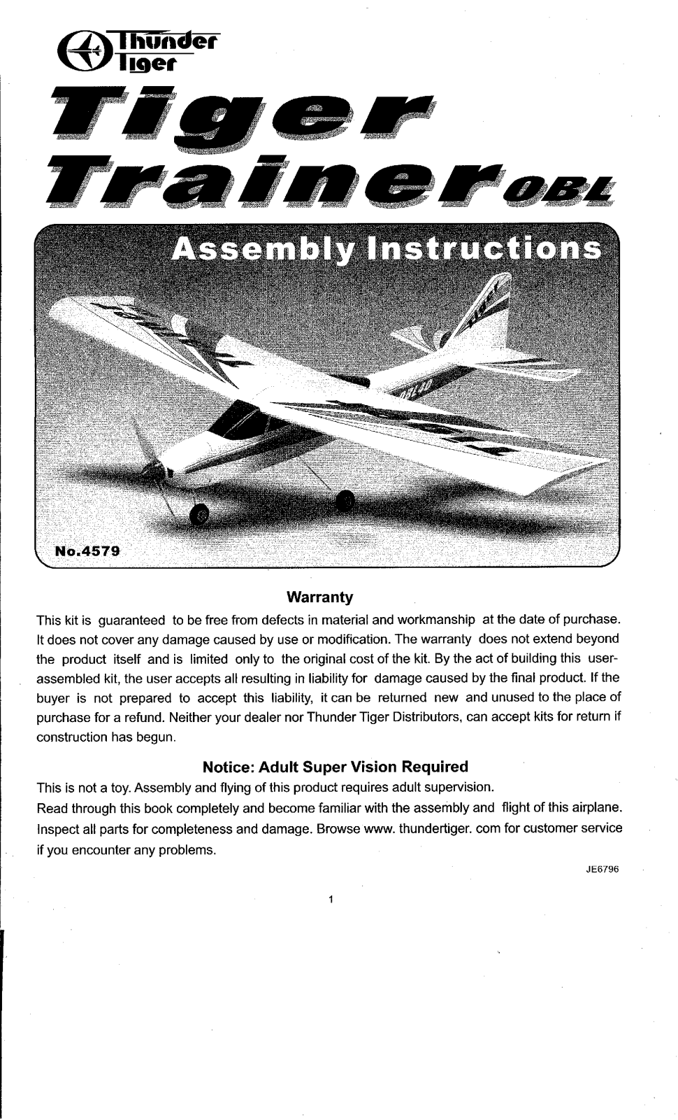 Thunder Tiger Trainer OBL User Manual