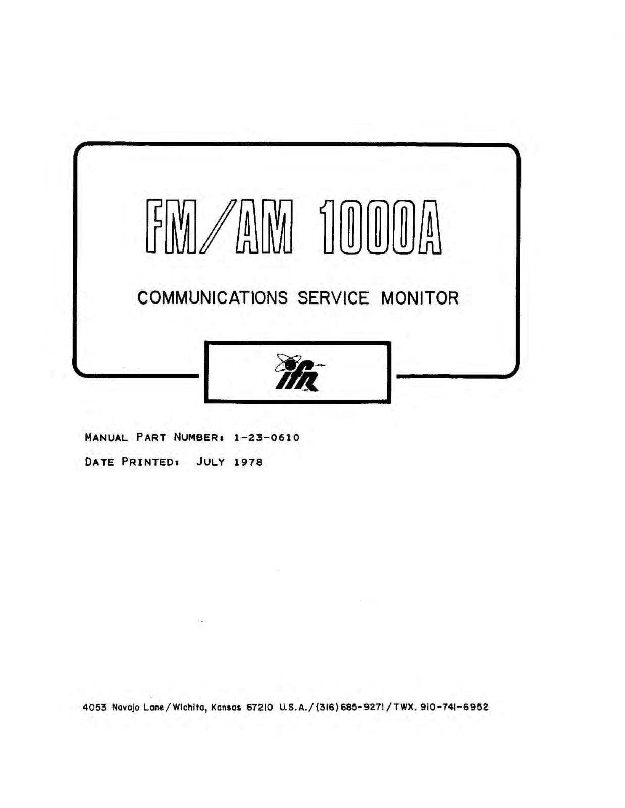 IFR FM-1000A, AM-1000A Service Manual