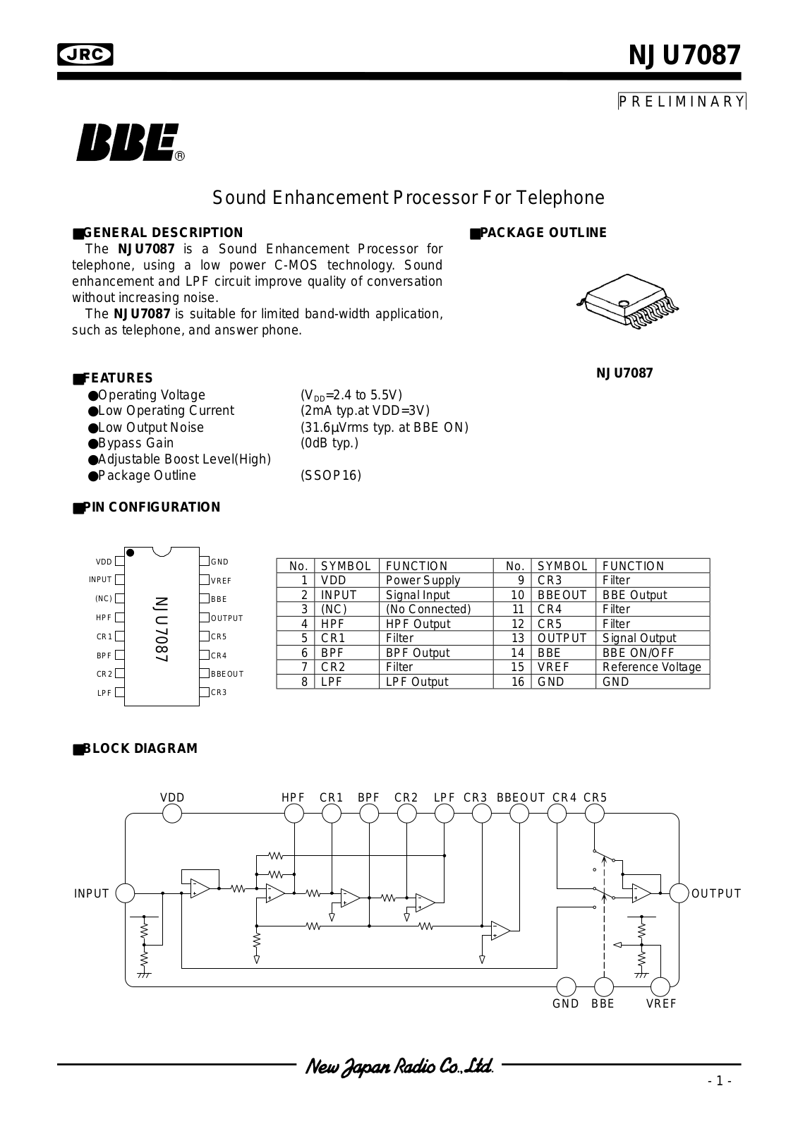 JRC NJU7087 Datasheet