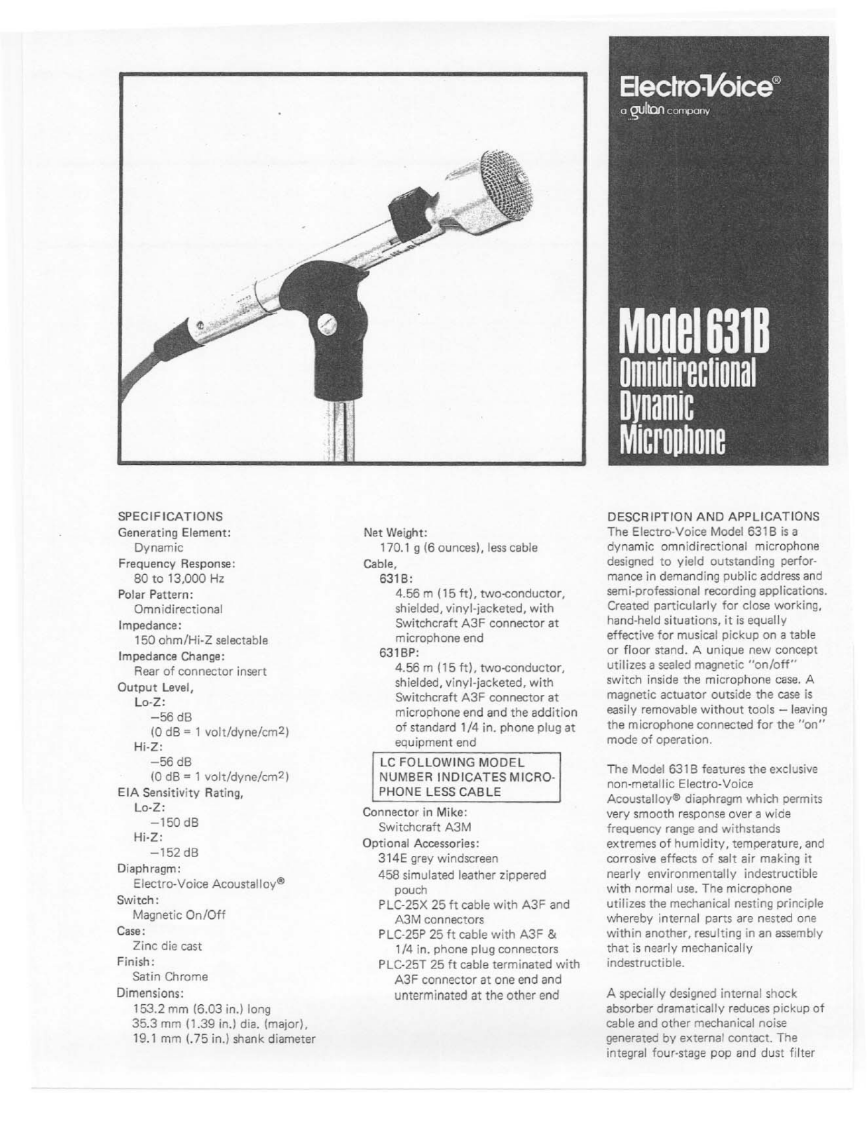 Electro-voice 631B DATASHEET