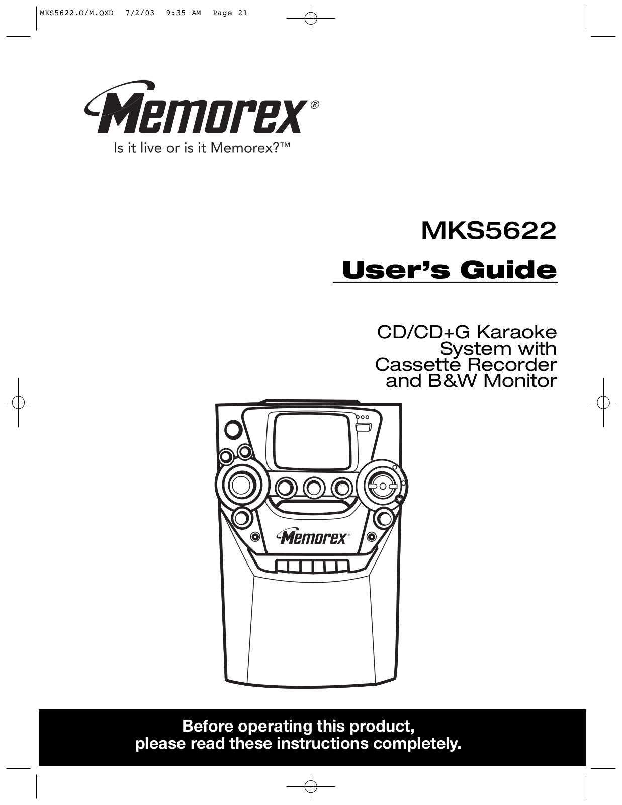 Memorex MKS5622 User Manual