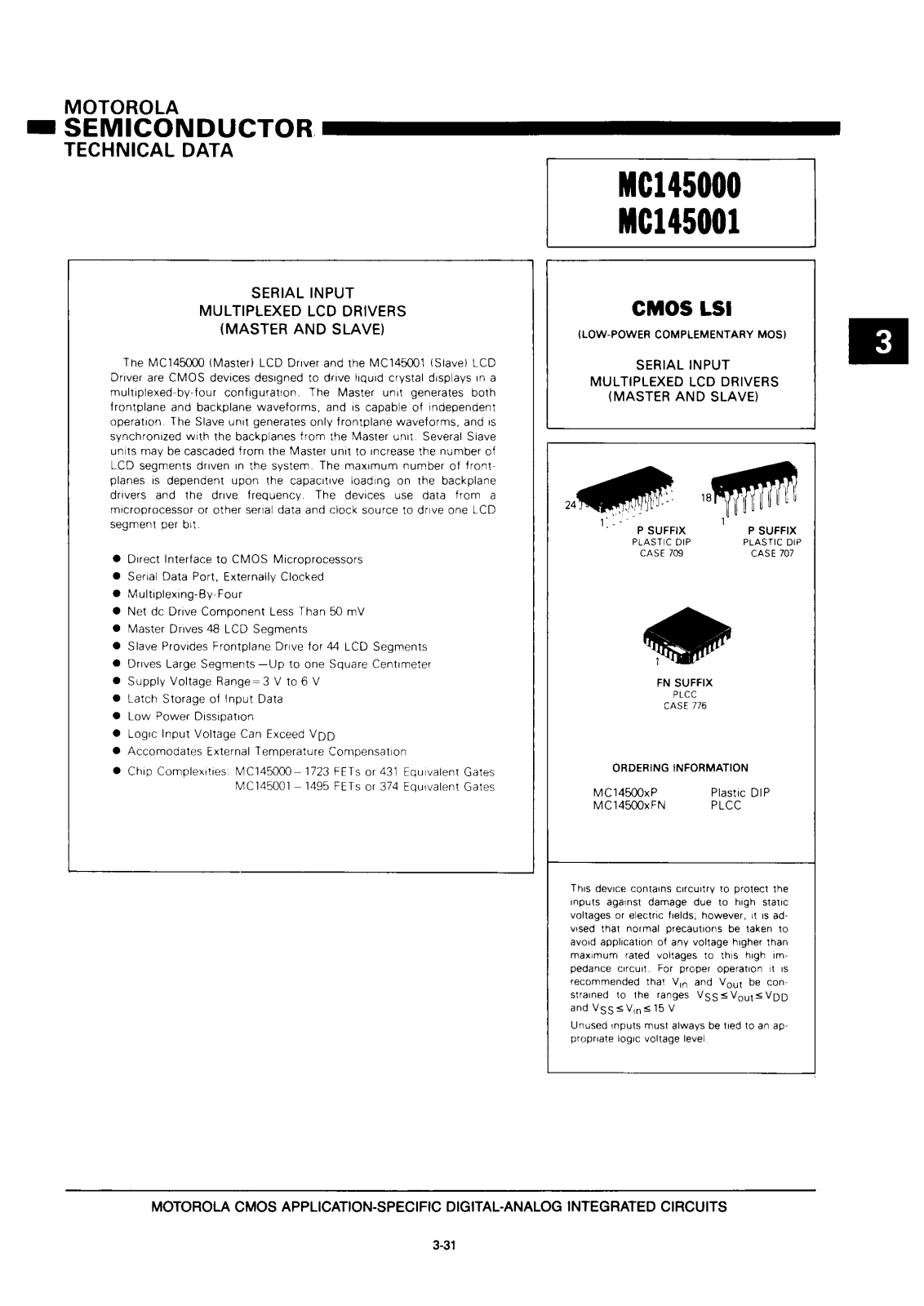 Motorola MC145001P, MC145000FN Datasheet