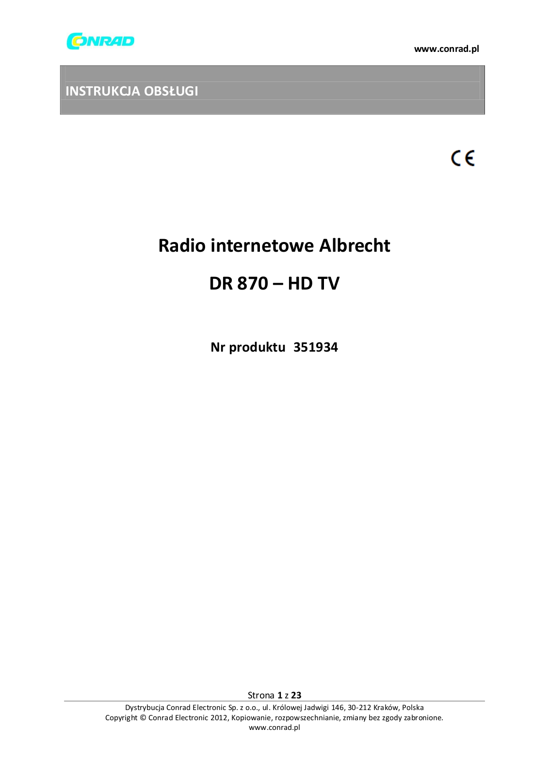 Albrecht DR 870 – HD TV Operating Manual