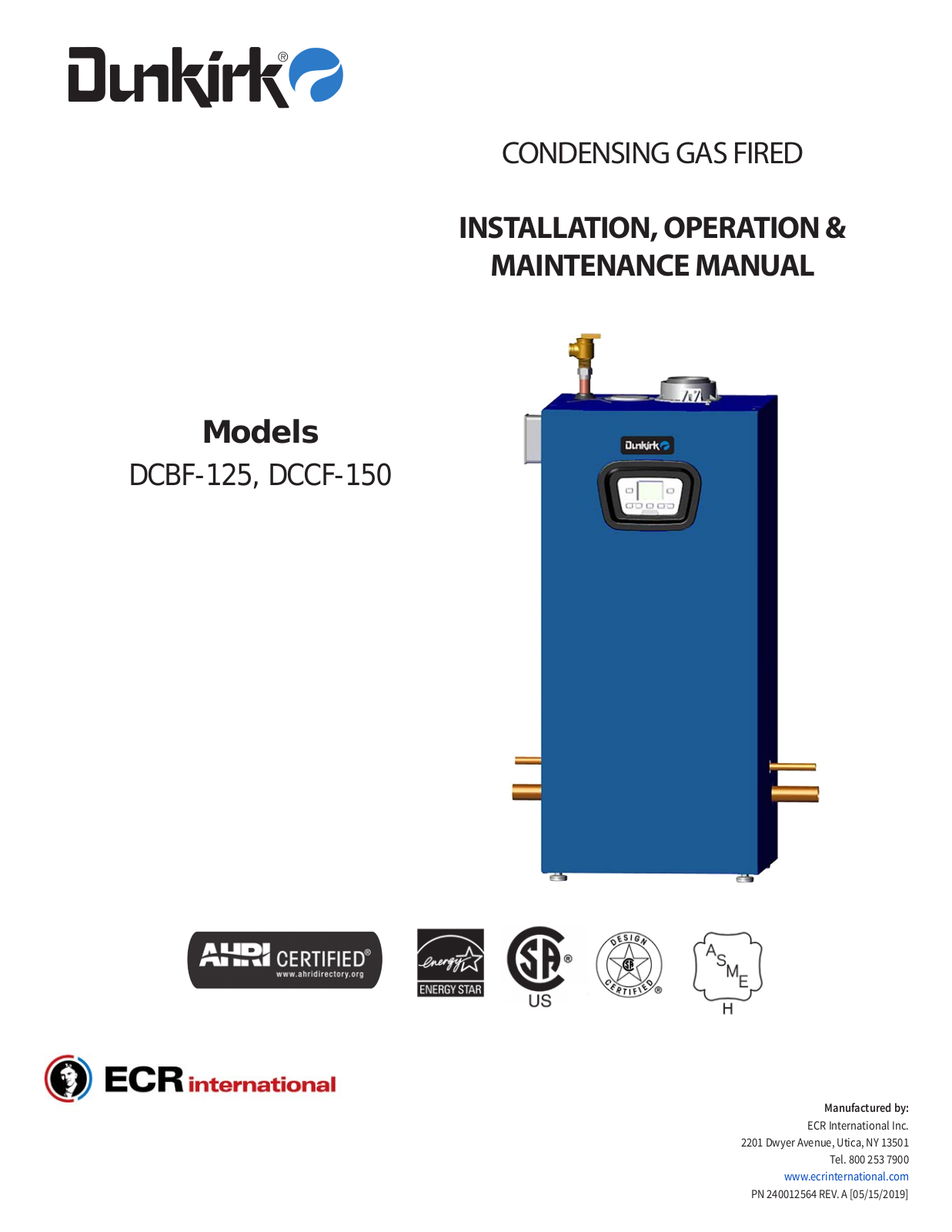 Dunkirk DCBF-125, DCCF-150 Installation, Operation & Maintenance Manual