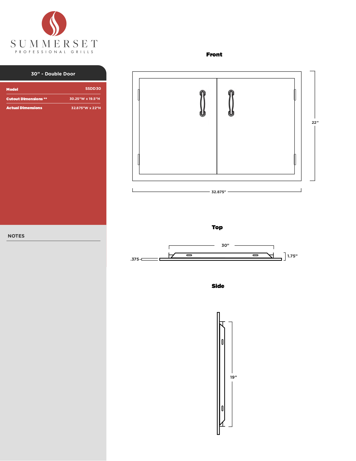 Summerset SSDD-33 Specifications Sheet - ManualMachine.com