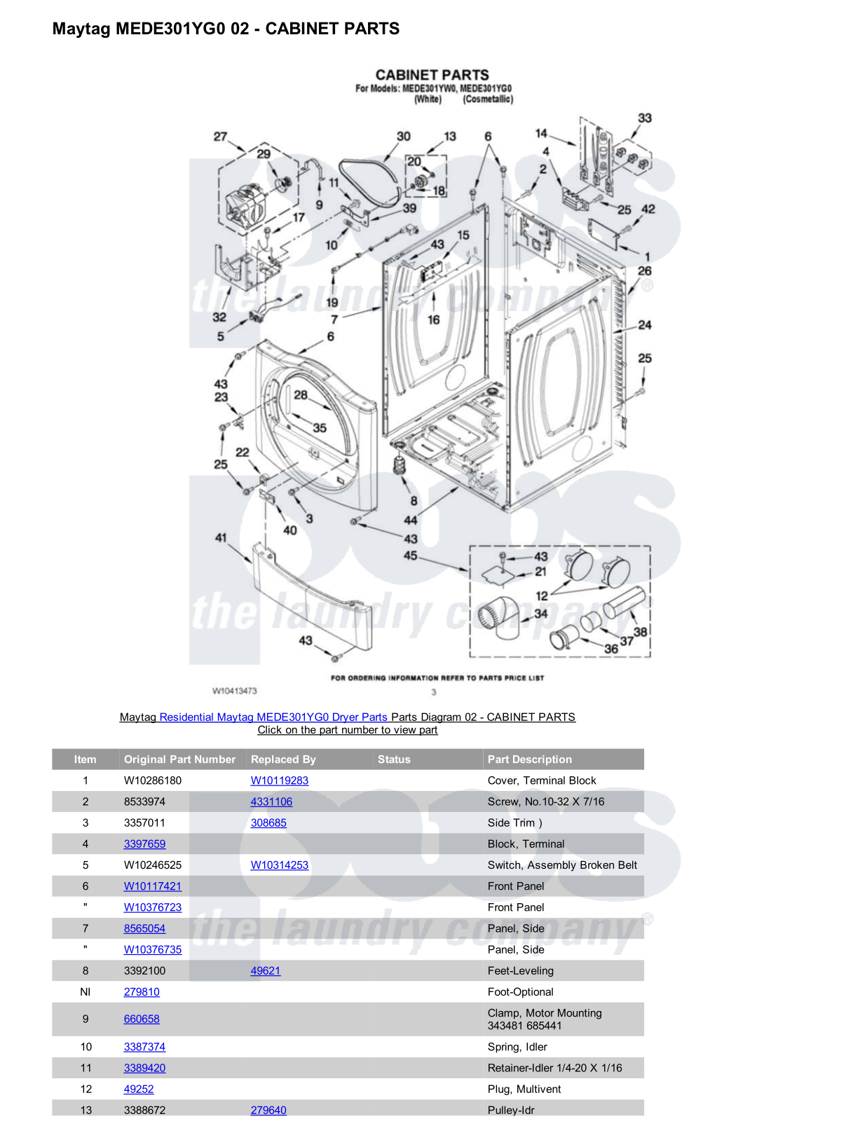 Maytag MEDE301YG0 Parts Diagram