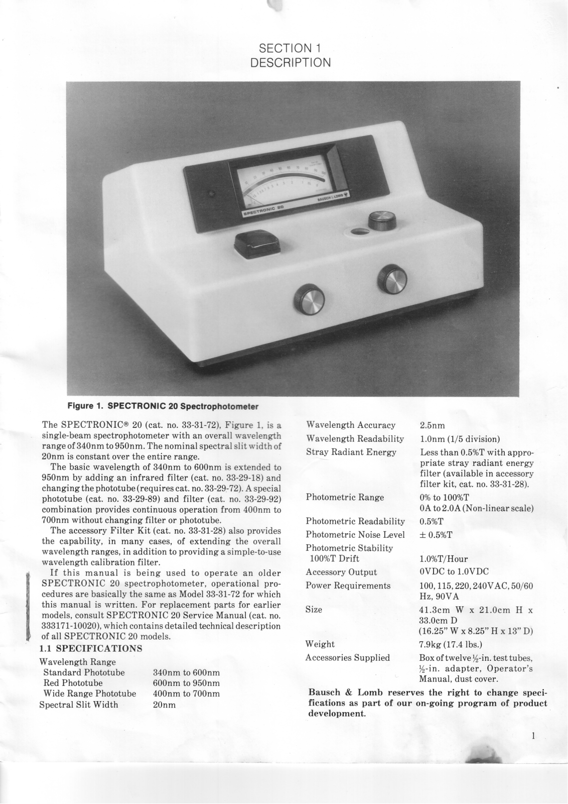 Bausch&Lomb Spectronic 20 Service manual