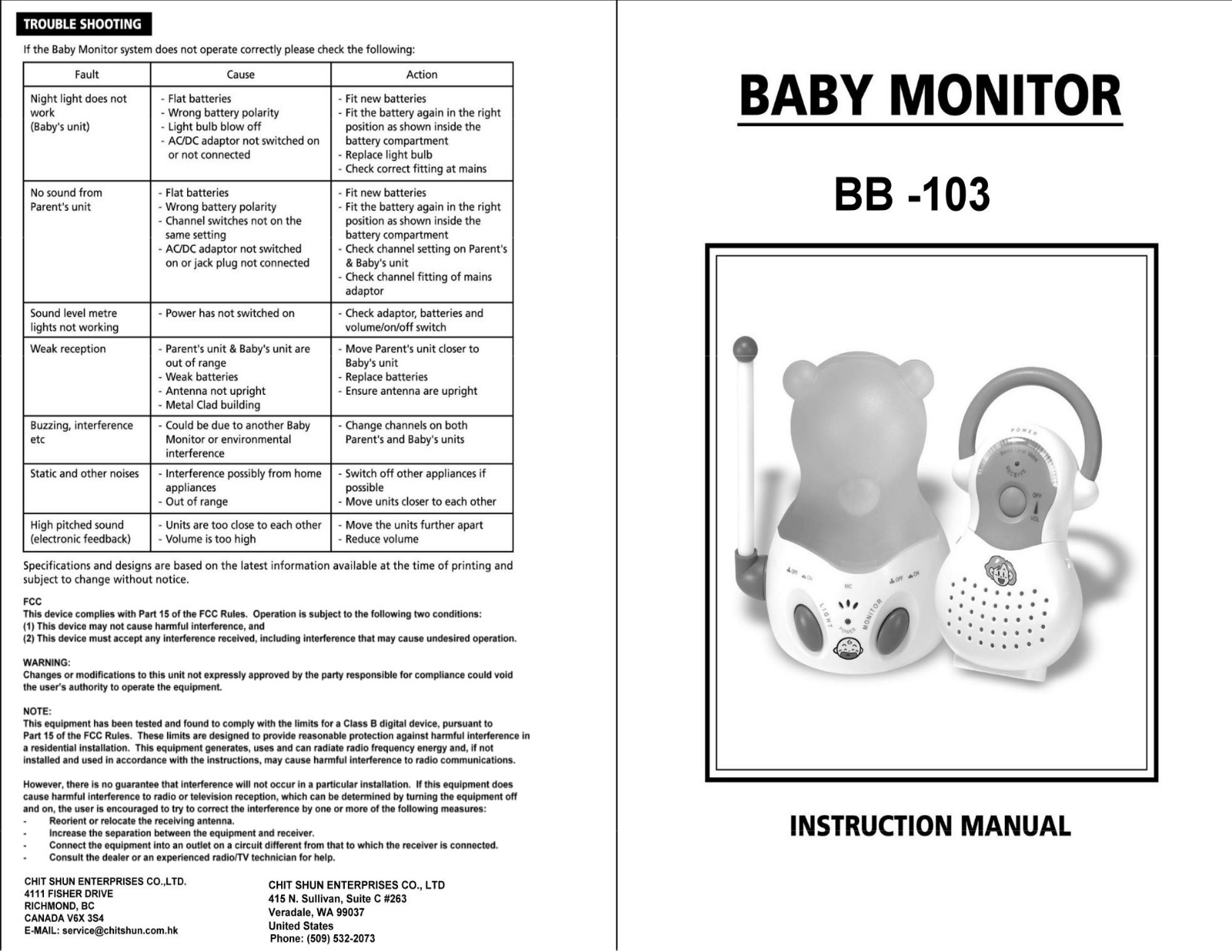 Chit Shun CSBABYMONITOR User Manual