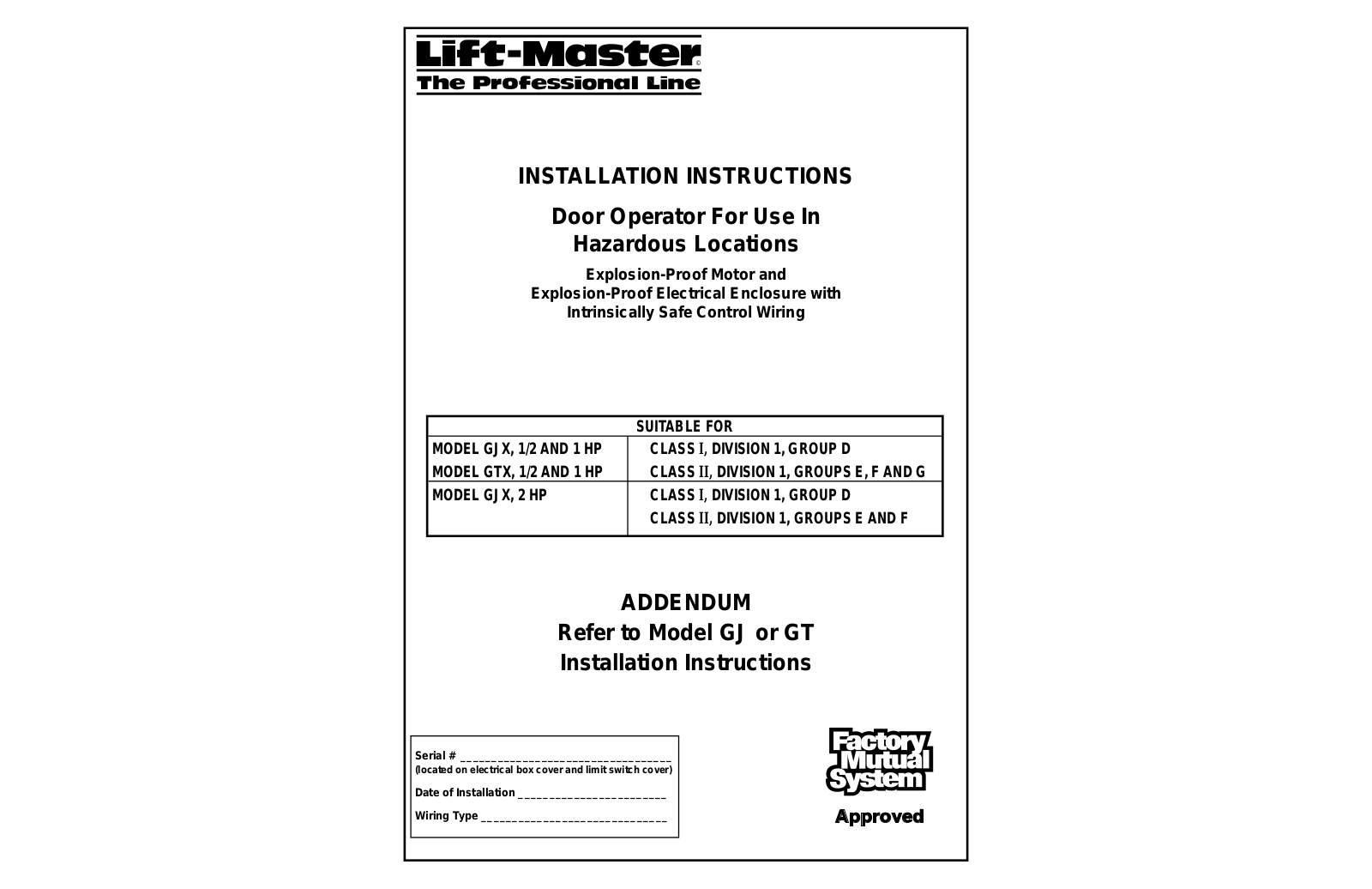 Lift-Master GJX User Manual